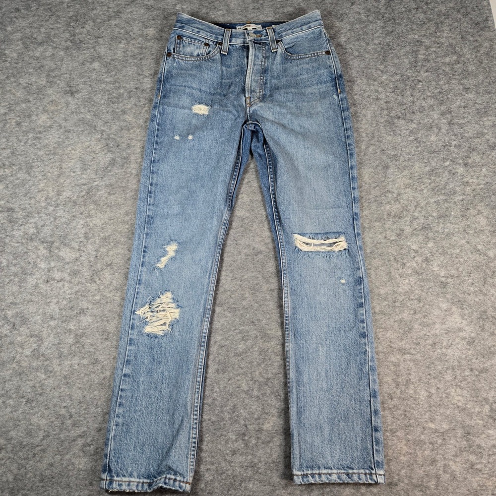 RE/DONE Womens Blue Originals Distressed Straight Leg Jeans 24